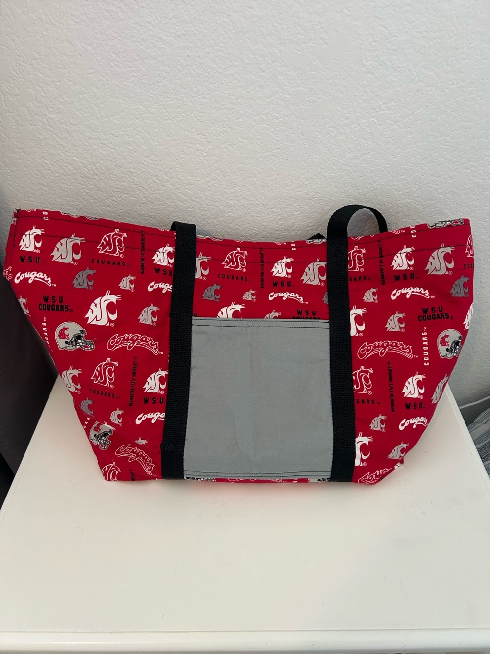 WSU Washington State University Football Red Tote Bag w Exterior Gray Pockets OS
